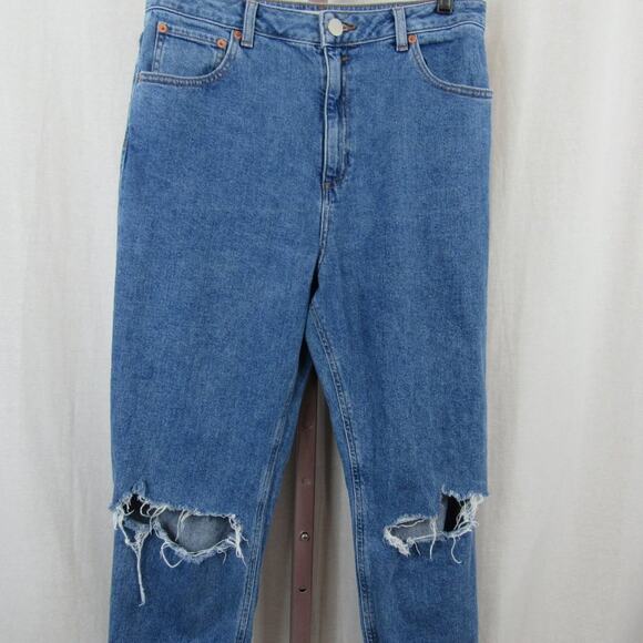 Asos US 10 Denim Ripped Mom Jeans Distressed Frayed Straight Skinny Baggy - Picture 4 of 7